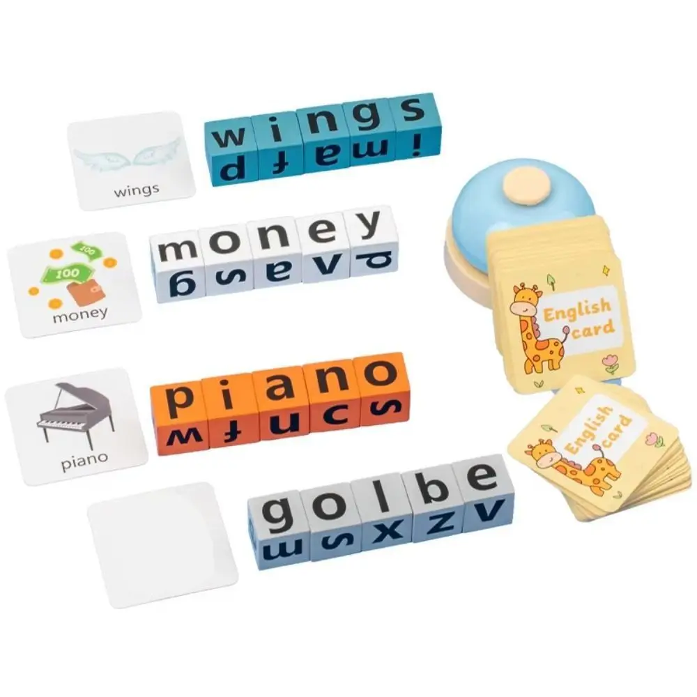 Flash Cards Alphabet Spelling Game Word Spelling Game Wooden English Words Card Building Blocks Baby Learning Cards Puzzle Game