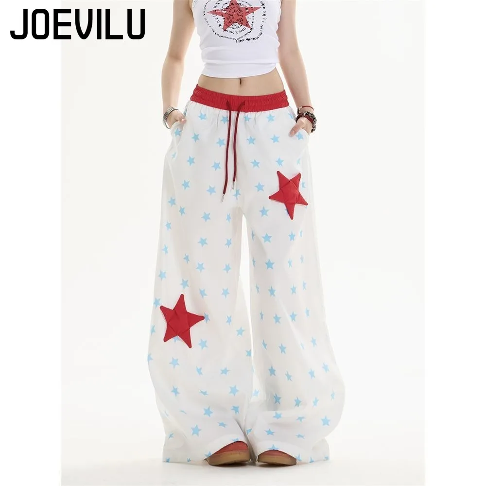 Pantalones de estrella Retro americanos, pantalones informales estampados para mujer, nuevos pantalones holgados, finos y versátiles, ligeros, de pierna ancha, ropa para mujer