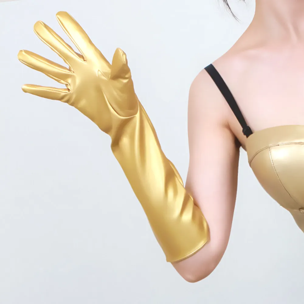 16 Zoll (40 cm) lange Handschuhe aus Leder, Lack-PU, LATEX, Fashion Tech Silver, Subkultur-Accessoires für Damen, leicht, thermisch, Cyberpunk-Stil – Detail 12
