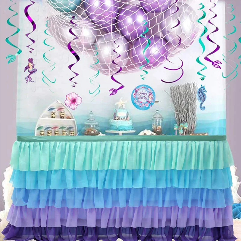 

Multilayer Ruffle Table Skirt Birthday Christmas Party Wedding Reception Banquet Decor Tulle Table Cover Table Skirts