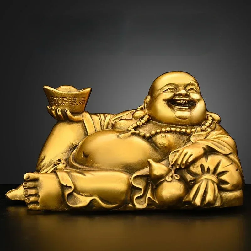 

MOYU Creative Vintage Copper Maitreya Buddha Ornaments Yuanbao Buddha Belly Laughing Home Office Small Car Sculptures