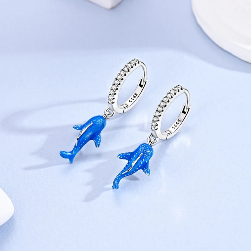 Original 925 Sterling Silver Charms Blue Luminous Whale Shark Pendant Earrings Necklace Bracelet For Women Jewelry Set Gift