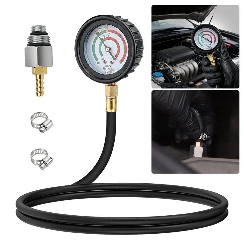 

Car Exhaust Back Pressure Tester Kit HD Pressure Gauge 3 28Ft Flexible Hose for Engine Performance Testing with Adapters