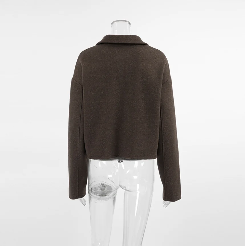 Women's Coat Autumn and Winter New Lapel Long Sleeved Zipper Woolen Coat Simple Commuting Style Casual and Elegant Coat