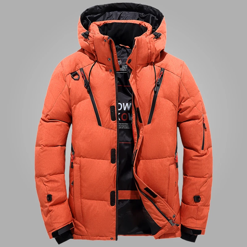 New Down Jacket Men Hooded White Duck Winter Coat Thicken Warm Windproof Parkas Man Travel Camping Overcoat Solid Color Clothing