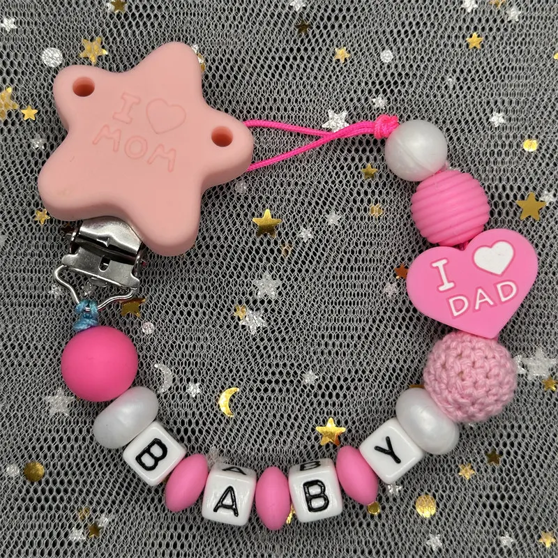 Benutzer definierte Name handgemachte personalisieren Dummy-Clips Schnuller Clips Halter Baby Silikon Regenbogen Schnuller Halter Kette Baby