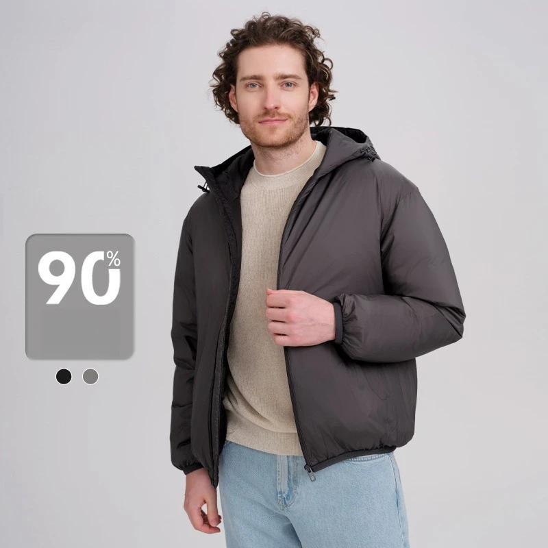 

2025 New Winter Men's Short Hooded Down Jacket with 90% White Duck Down: Thickened, Warm, Factory Direct Sales