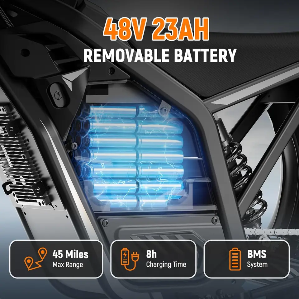 E8 Electric Dirt Bike for Teens Adults, 400W Peak Mid-Drive Motor E Dirt Bike, 40MPH Electric Motorcycle with 48V 23Ah Battery, image 2