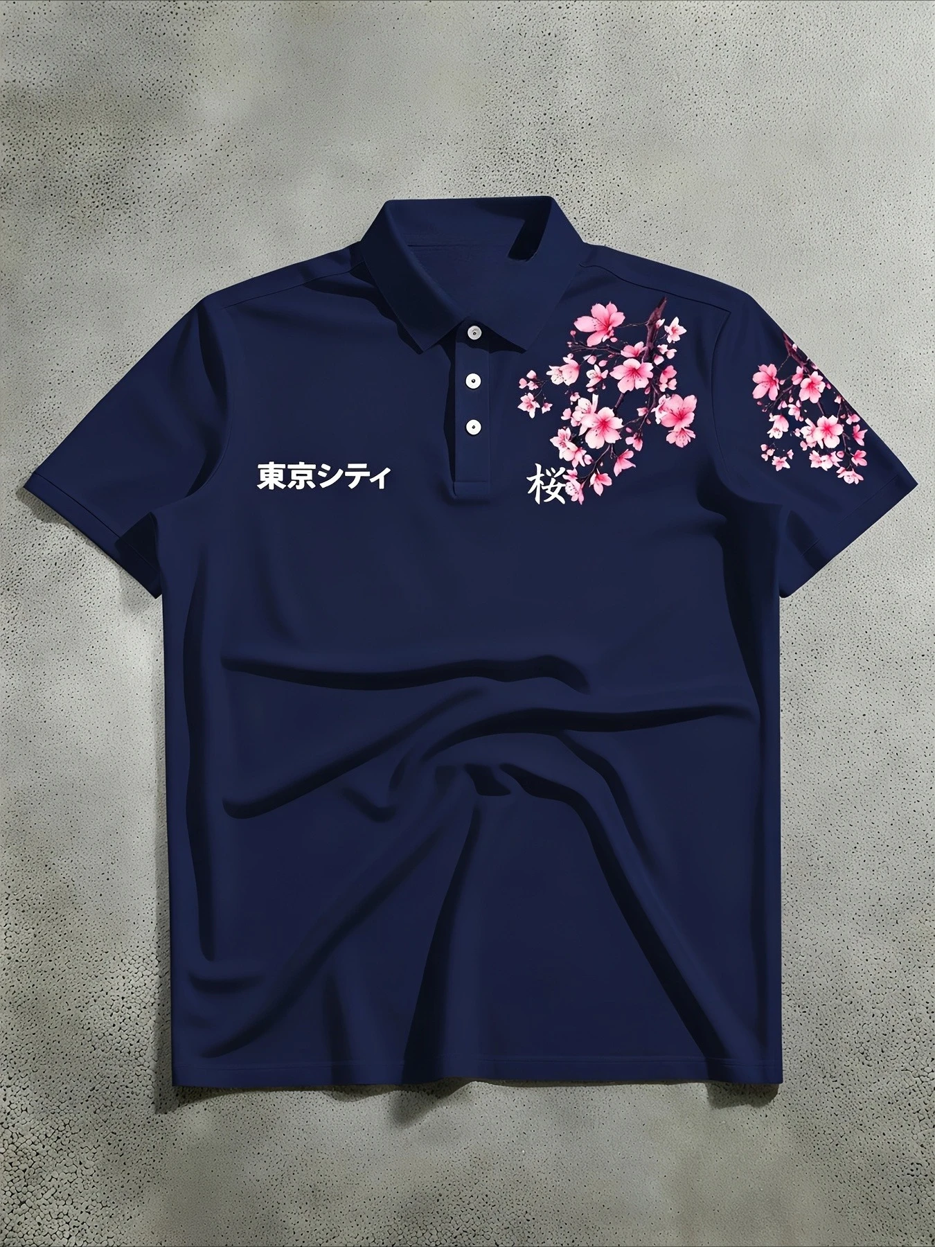 2026 new men's short sleeved polo lining, American retro style, cherry blossom floral printed polo shirt