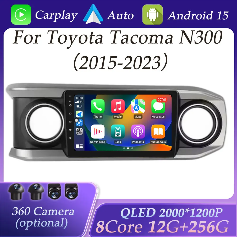 

For Toyota Tacoma N300 2015- 2023 Car Radio Video Audio Multimedia Player GPS Navigation BT DSP Stereo WIFI Carplay Split Screen