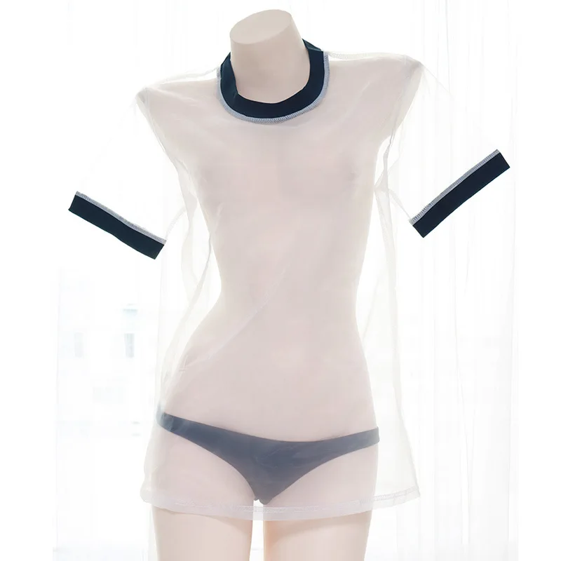 

Sexy Women Summer Beach Girl Transparent Uniform Costume Swimwear Japanese Student Gym Suit Pool Party Cosplay