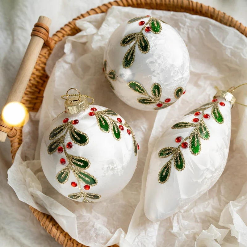 2026 New Painted Christmas Ball 3PCS-8CM Glass Christmas Tree Hanging Pendants Special-shaped Christmas Spheres