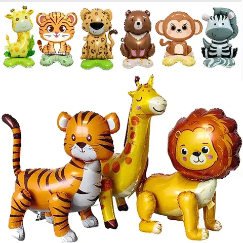 Safari Balloons Jungle Safari Animal Foil Balloon Zoo Animal Balloon Lion Tiger Giraffe Leopard Balloon for Jungle Animal Party
