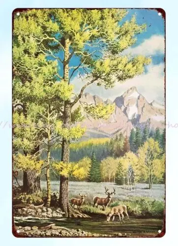 1955 Paintings of Trees deers mountain by Walter A. Weber metal tin sign wall