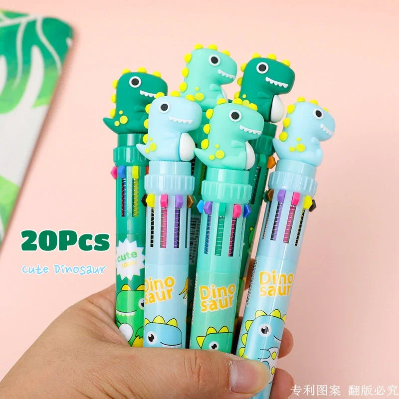 

20Pcs/Lot Cute Dinosaur 10 Color Ballpoint Pen Kawaii Cartoon Multicolor Press Colorful Writing Marking Pens School Stationery
