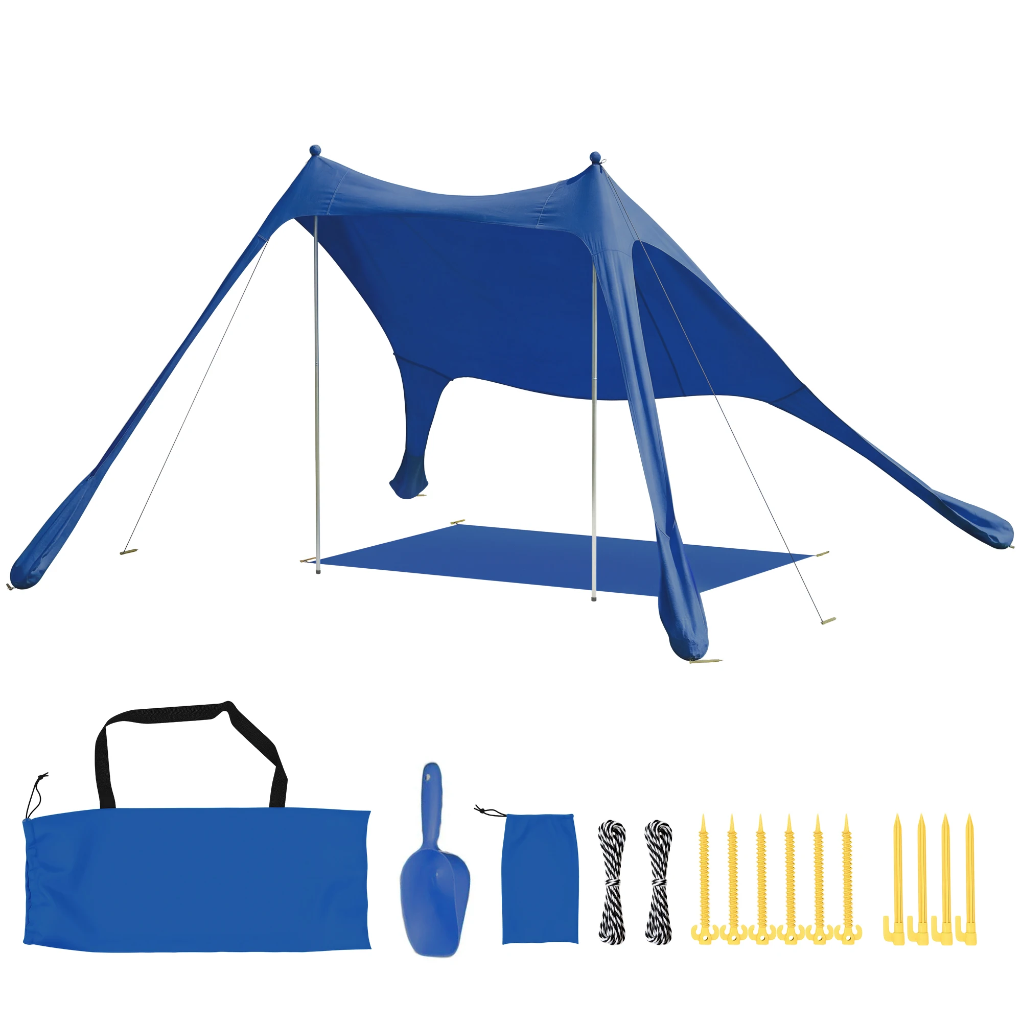 Outsunny Carpa Playa Plegable con Esterilla UPF50+ Postes de Aluminio Pala Bolsa