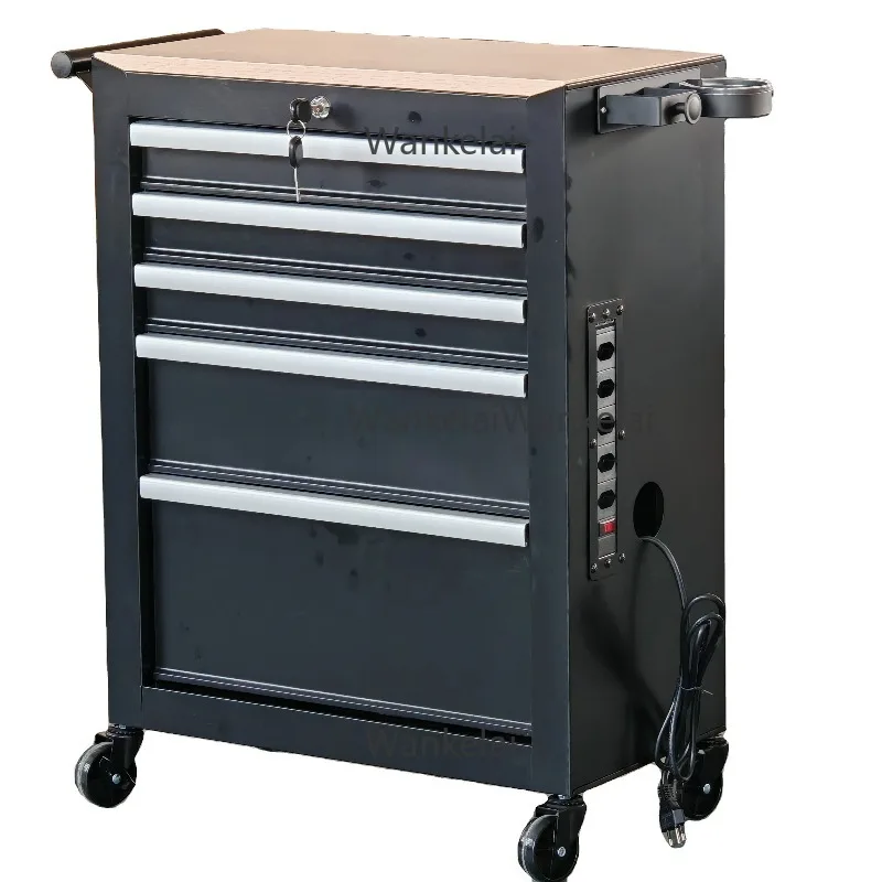 5 Drawers Tool Cabinet Barber Shop Use Tool Cart with Socket Metal Tool Cabinet with Hair Dryer Stand