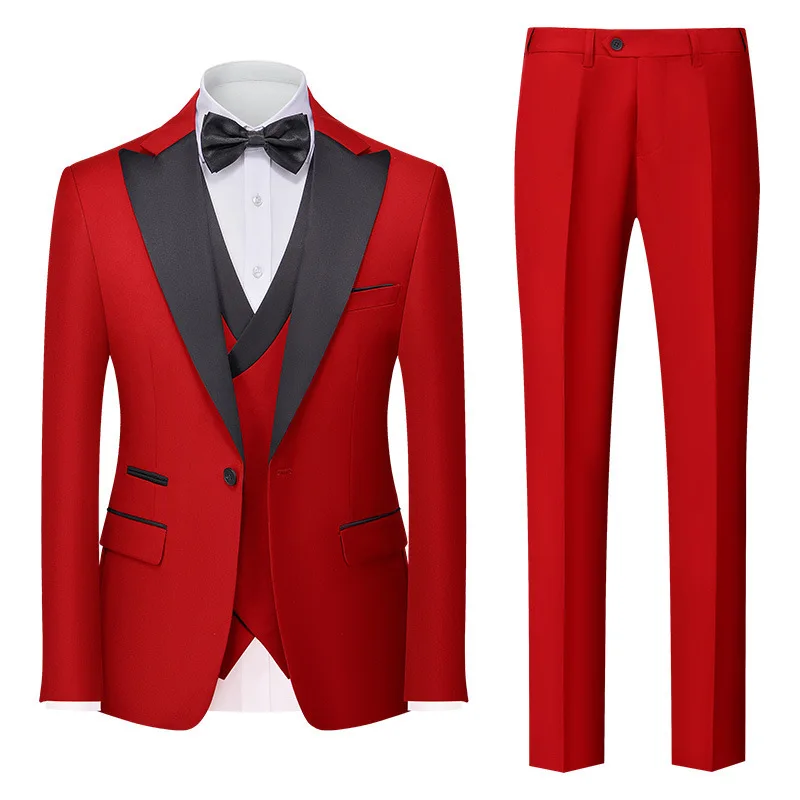 Men's Ultra-Thin Cotton Wedding Tuxedo Suits Shawl Lapel Biker Style Three-Piece Groomsmen Suit for Autumn Wedding