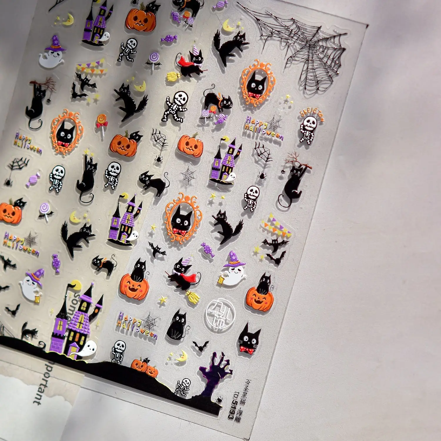 

1pc 5D Black Cats/Ghosts/Pumpkins/Skulls/Spider Webs Nail Decals Halloween Embossed Nail Art Stickers Holiday DIY Manicure Decor