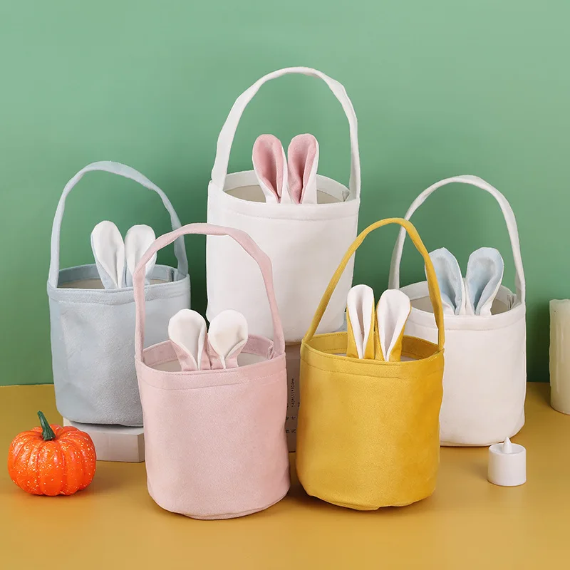 Bolsa de tela de dibujos animados para niños, cesta de orejas de conejo, bolsa de dulces, bolsas de recuerdo de fiesta de cumpleaños de feliz Pascua, decoración del día de Pascua