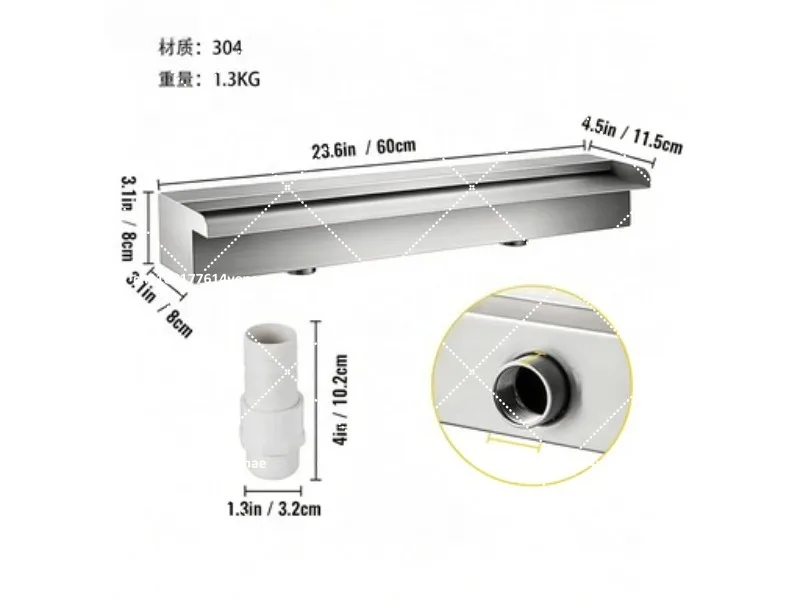 Stainless Steel Waterfall Outlet for Pond, Landscape Water Curtain, Rockery Cascade Fountain Spout