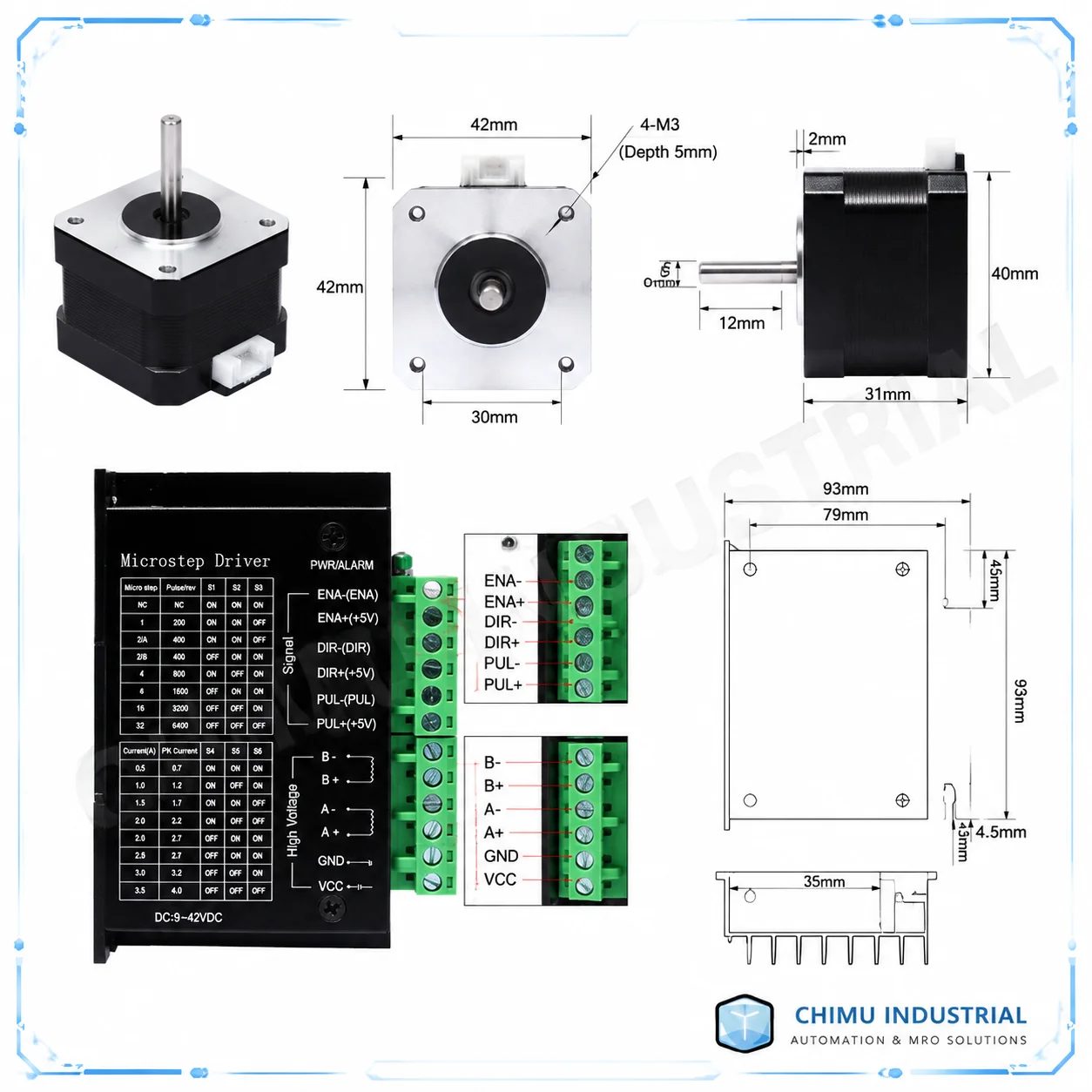 【CHIMU INDUSTRIAL】 for 42BYGH34 Stepper Motor with 4.0A Driver 0.28N.m Torque 34mm Length 5mm Shaft