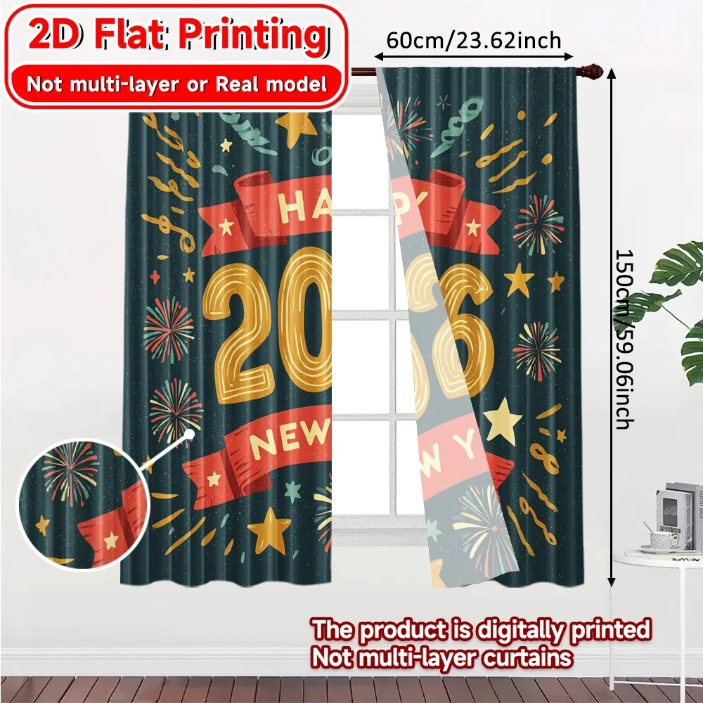 2D Flat Printing,2pcs NewYearCelebration26 Popular Creative Curtains Machine Washable Fabric Curtains Outdoor Decorations Ldeal