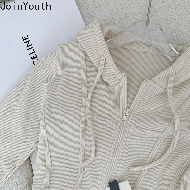 Tunic Sweatshirt Women Clothing Hooded Zipper Fashion Crop Tops Solid Color Casual Korean Y2k Hoodies Jackets 2023 Ropa Mujer