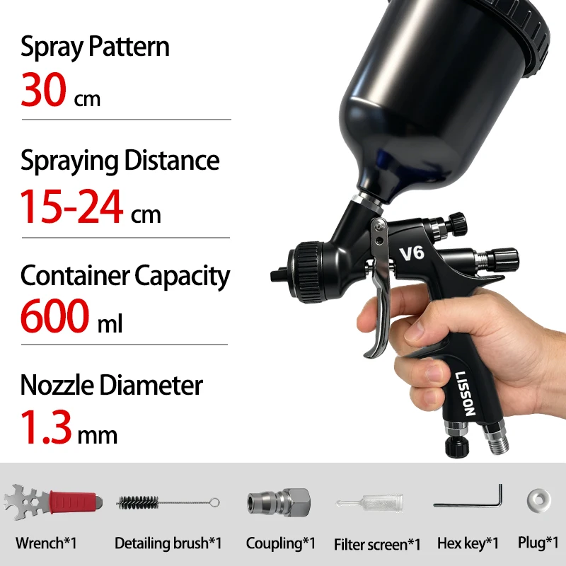 HVLP Spray Gun 1.3mm Nozzle Gravity Feed Pneumatic Paint Gun Special for Automotive Paint Refinishing