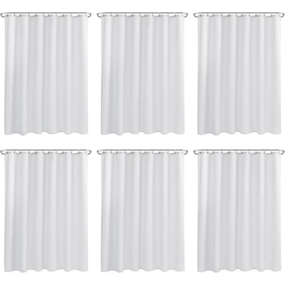 

6 Pack Shower Curtain Liners - 70 x 72 - Water-Resistant, Lightweight Cloth, Machine Washable, Standard Size (White, Hooks Inclu