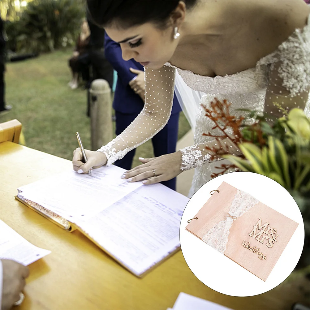 

2Pcs Guest Book for Wedding Retro Wooden Sign-in Book 10 Pages Rustic Guest Album Activity Signature Supplies