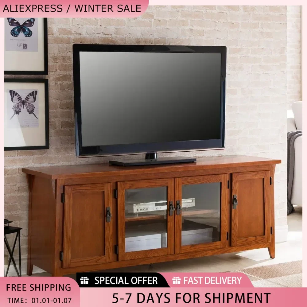 TV Stand,Solid Wood Four Door,For 65-Inch TVs Universal,TV Console Living Room,Storage Shelves,60 x 18 x 25 inches TV cabinet