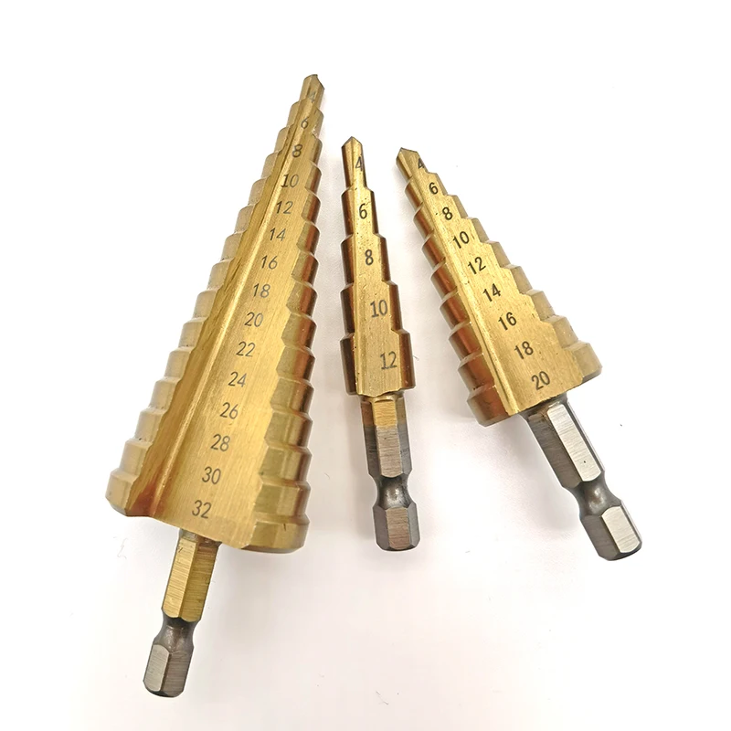 3-12 4-32mm HSS Titanium Coated Metal Hex Core Drill Bits High Speed Steel Step Drill Bit Set Cone Hole Wood Cutter Taper Metric