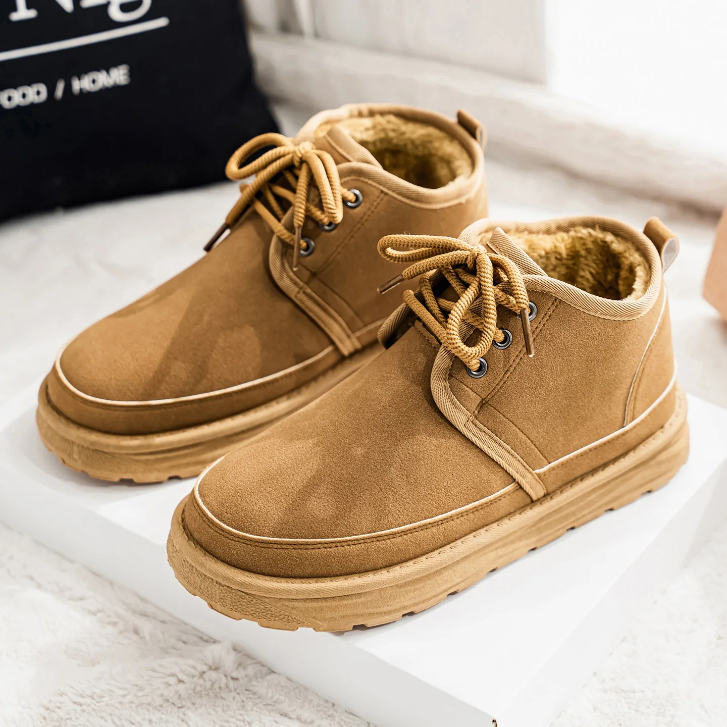 High-top Warm Cotton Shoes for Autumn and Winter Solid-color Suede Cover-on Anti-slip High-quality Fashionable Snow Boots