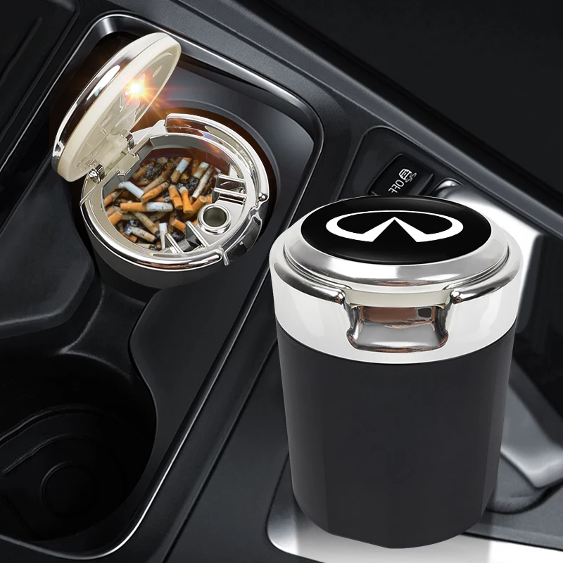 منفضة سجائر مثبتة على السيارة مع إضاءة LED ليلاً لسيارة إنفينيتي Q50 Q50L Q60 Q70L QX30 QX50 QX60 QX70 QX80 ESQ FX35 Q30 EX JX35 G3