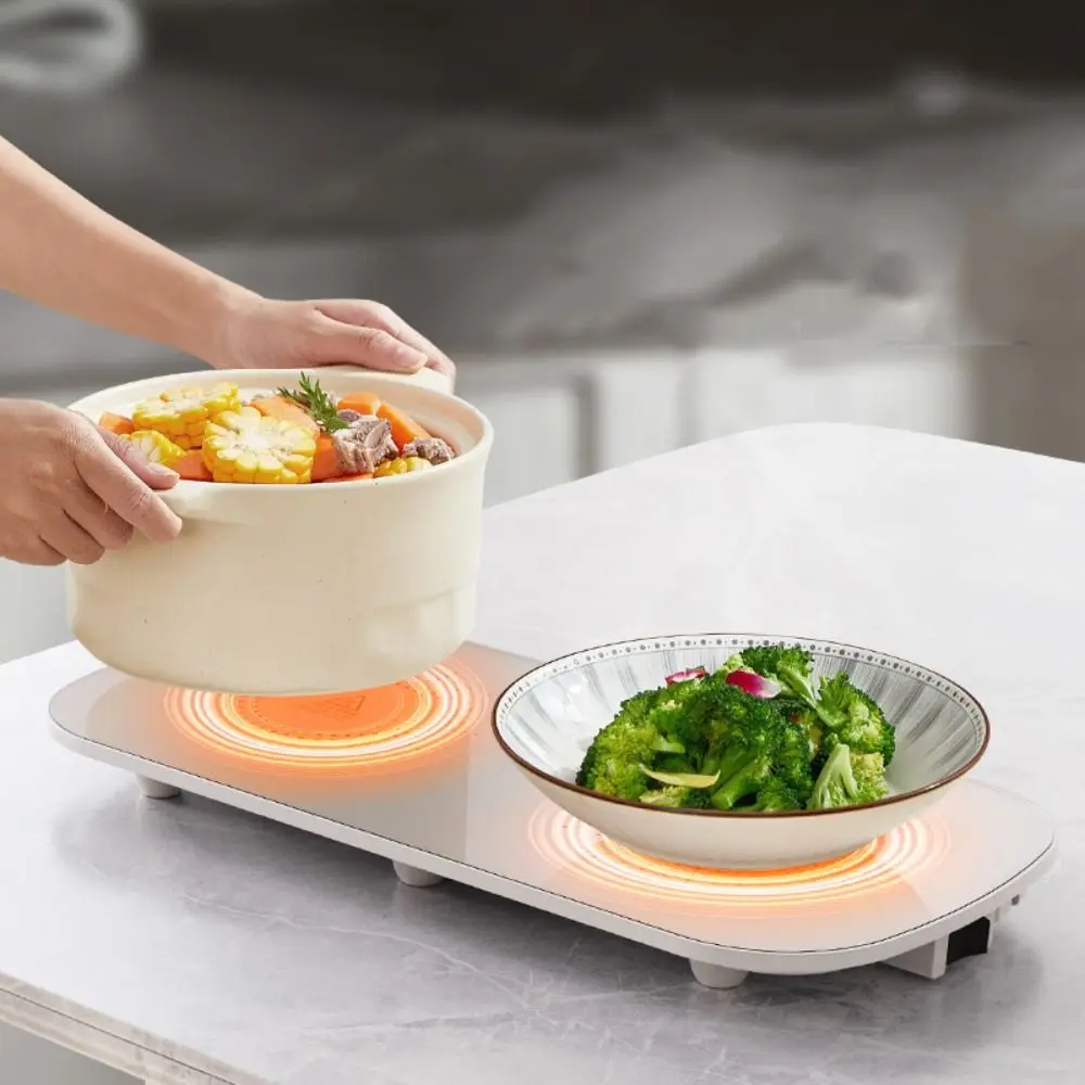 EU Plug Electric Food Warming Plate Intelligent Quick Heating Dish Warming Tray Smooth Surface Non-slip Base Heating Placemat
