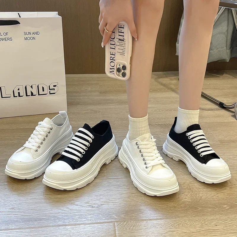 Nieuwe vrouw dikke canvas schoenen mode all-match witte platform sneakers vrouwen platte schoen antislip casual wandelschoenen mujer