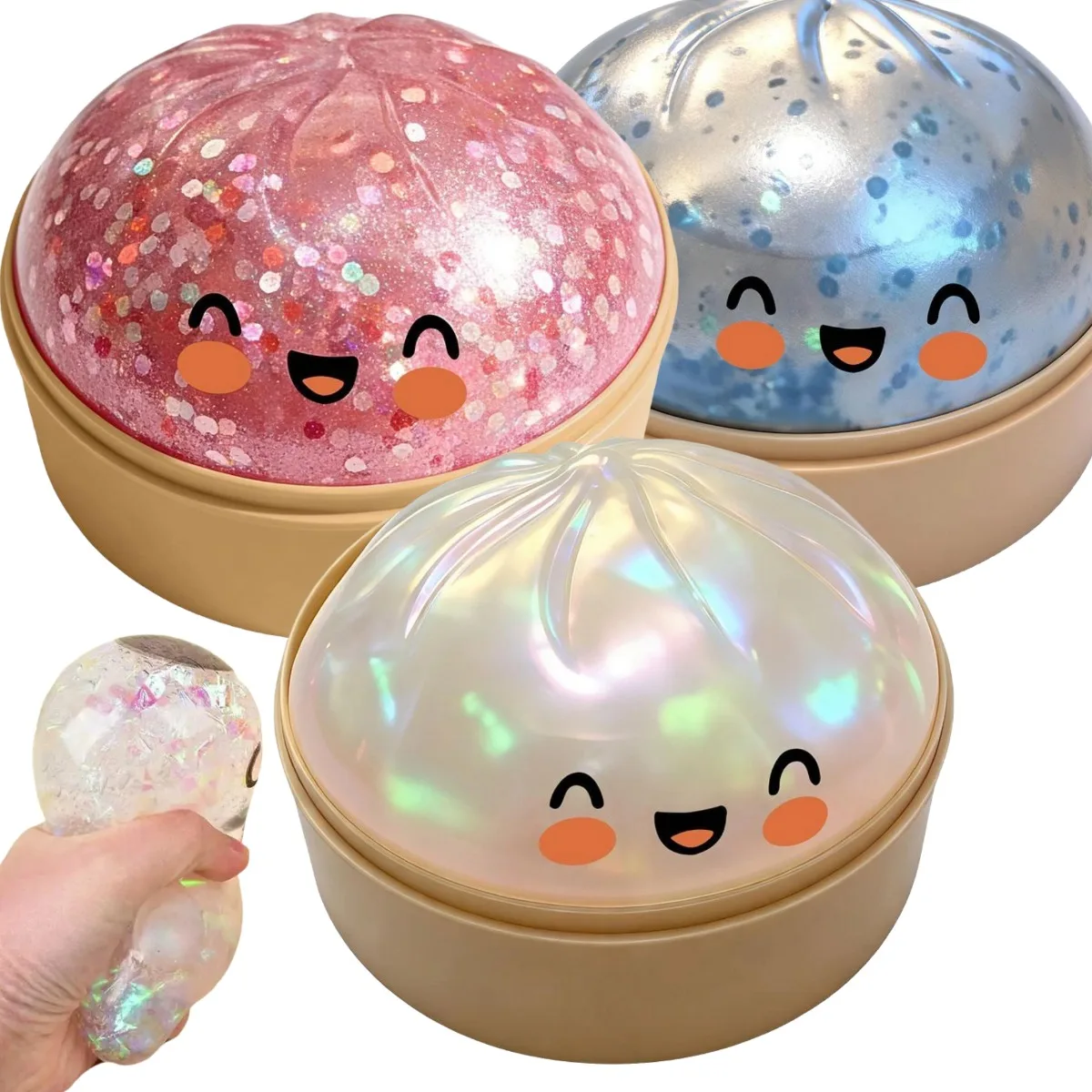 Premium Squishy Dampfbrötchen-Dumpling-Spielzeug, langsam aufsteigender Glitzer-Stressball, dehnbares Entspannungs-Fidget-Spielzeug, Schreibtisch- und Reisegeschenk ﻿