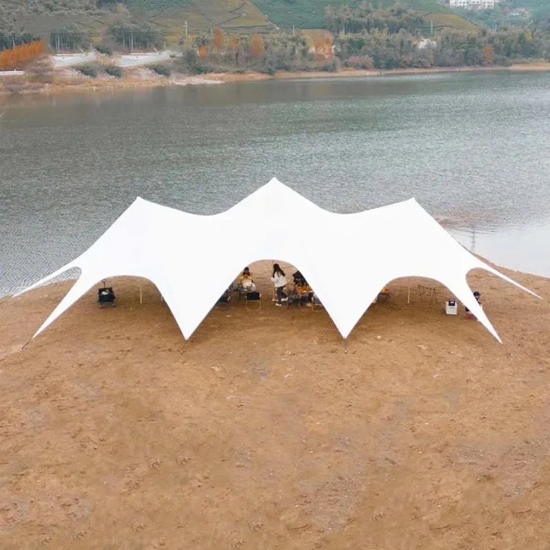 

10M 20M Outdoor Waterproof Single Double Pole Canopy Camping Sunshade Beach Spider Tent Hexagonal Star Shaped Tent For Events