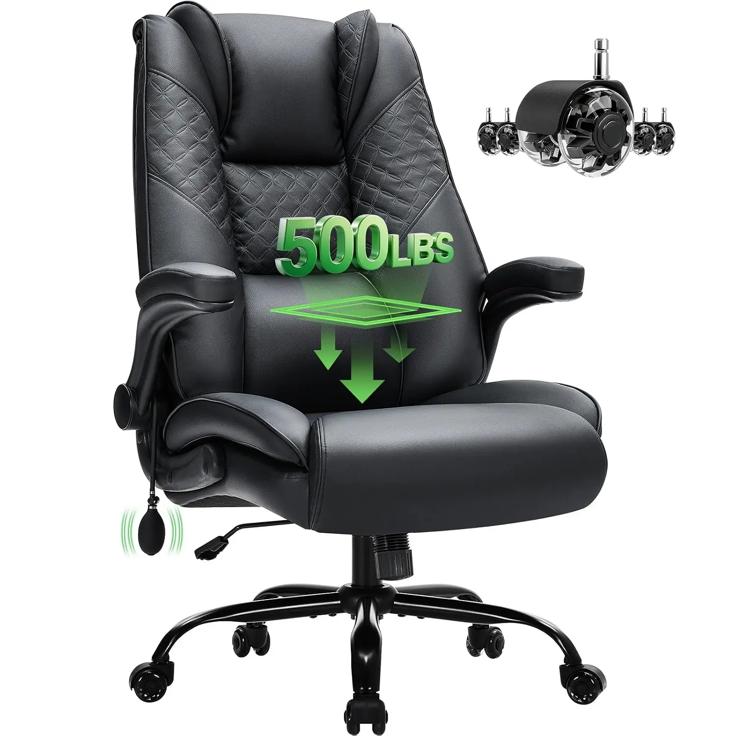 Big & Tall Office Chair with Inflatable Lumbar Support, Rubber Wheels, Rocking, High Back Wide Ergonomic Desk Chair, Customized