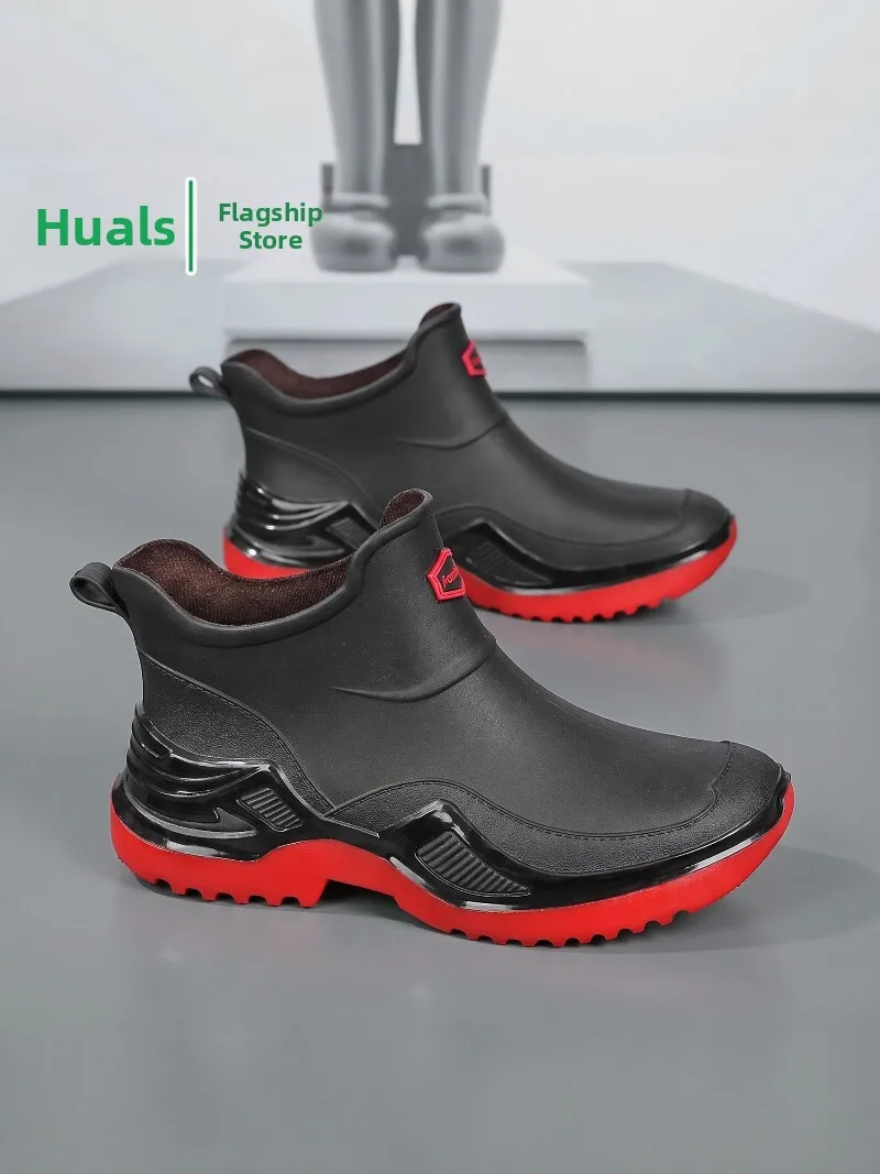 Men's Rain Boots Autumn Outdoor Kitchen Work Waterproof Non-slip Rubber Boots Fishing Labor Protection Special Delivery Water...