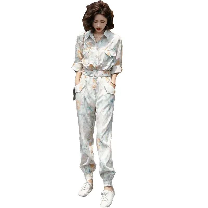 

Summer Fashion Vintag Short Sleeves Women 2022 New Temperament Print Tooling Korean Female Jumpsuit Y14