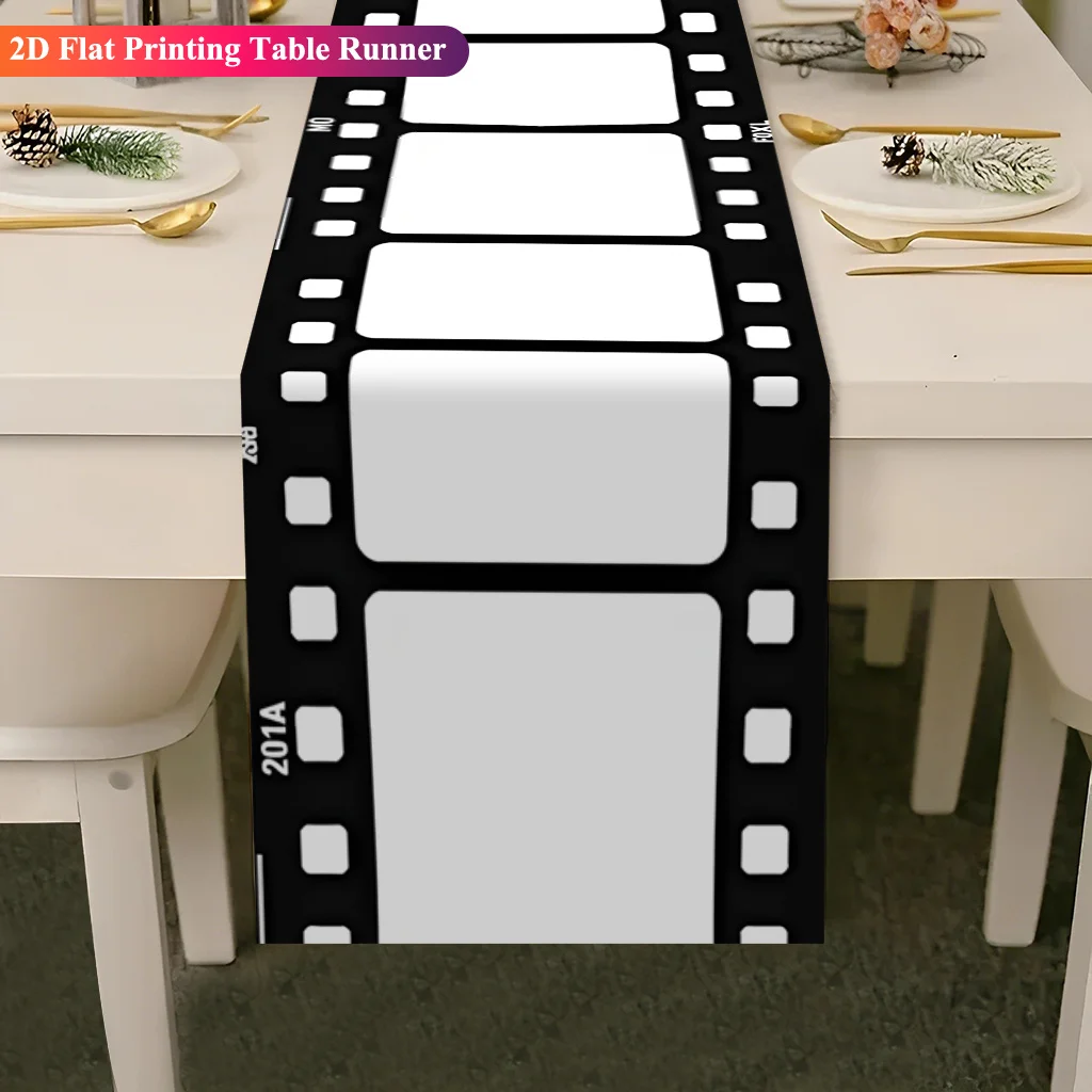 1 Stück Filmnacht Filmreel-Tischläufer |   Leinen 2D-Flachdruck |   Stilvolle Dekoration für Esszimmer/Küche/Wohnzimmer |   Perfektes Festival-Accessoire