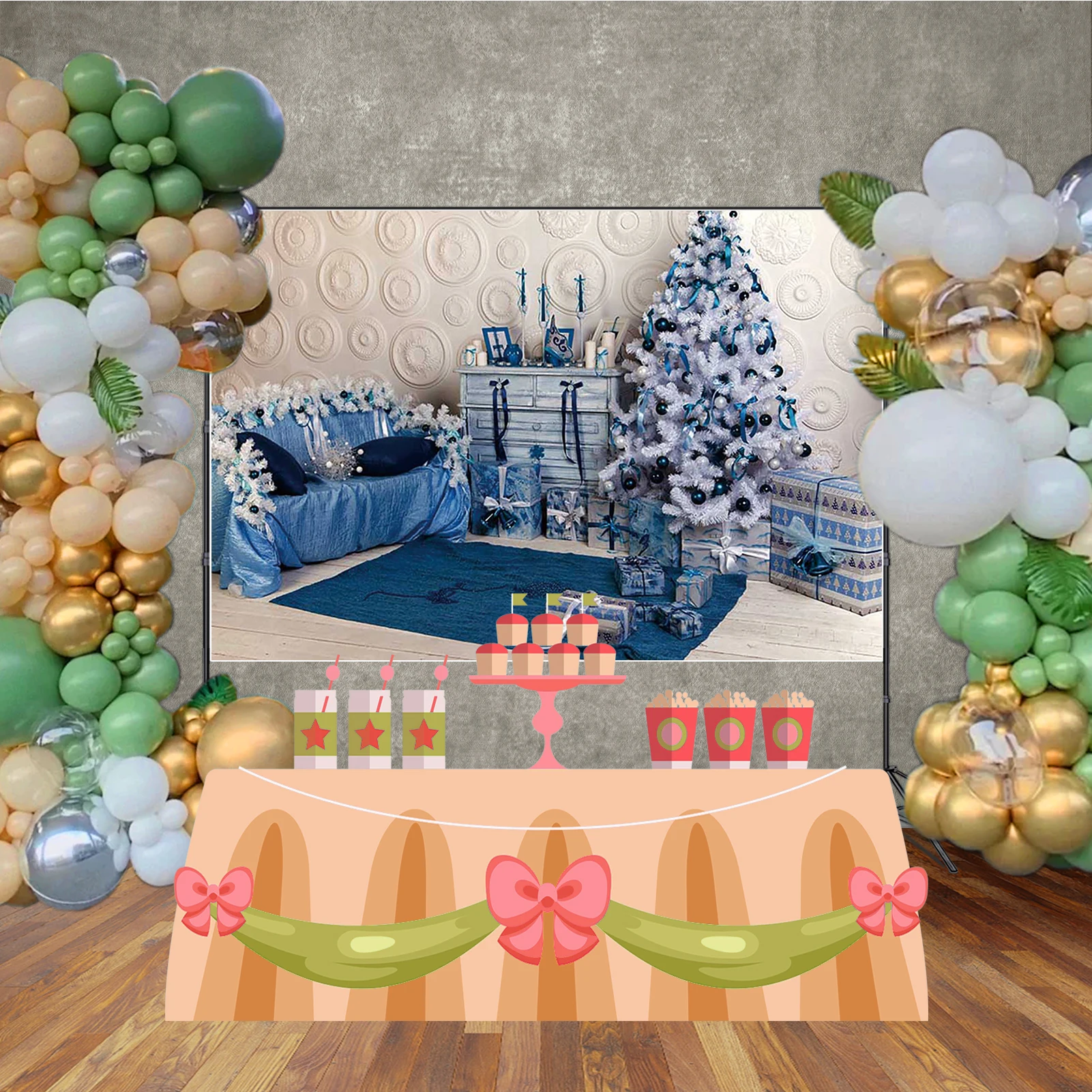 ดวงจันทร์. QG สีชมพูคริสต์มาสเตาผิงฉากหลังห้องนั่งเล่นพื้นหลัง Baby Shower วันเกิดถ่ายภาพอุปกรณ์ตกแต่ง