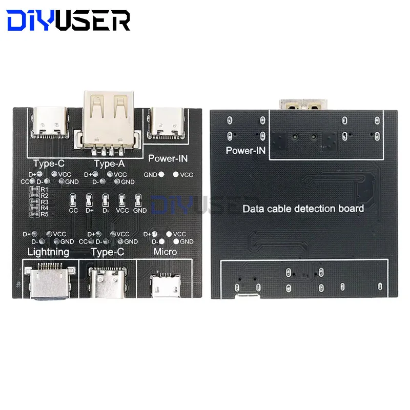 DIYUSER papan deteksi kabel Data DT3, alat diagnosis beralih hidup mati sirkuit pendek penguji kabel USB mikro tipe-c untuk iOS