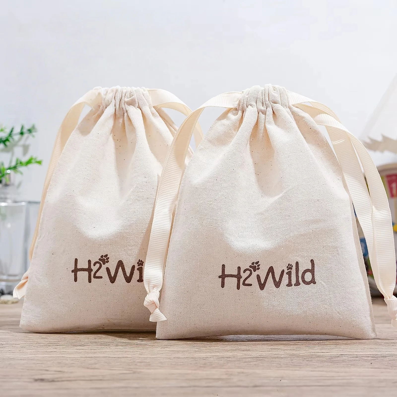 

Recyclable Large Cotton Drawstring Bag Custom Logo Printed Shoe Clothes Handbag Storage Dust Bag