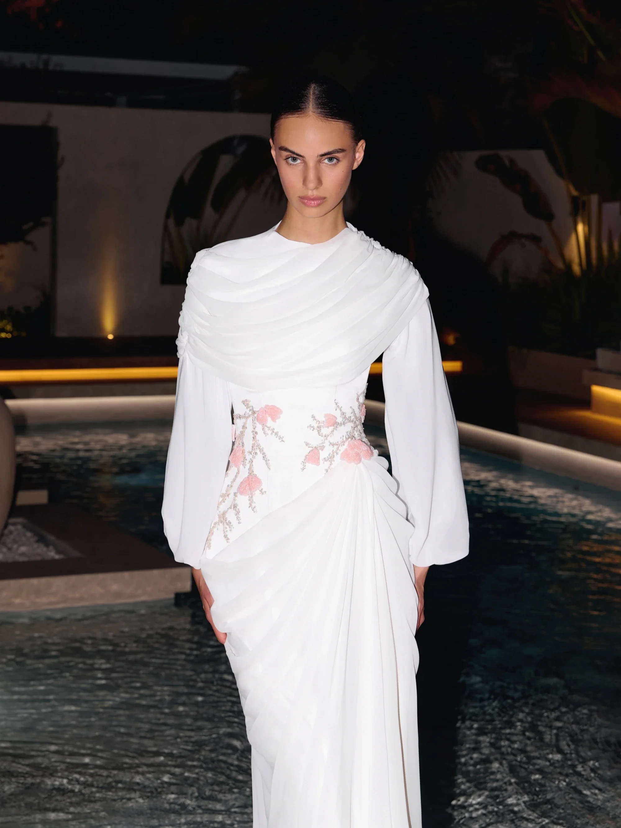Customized White Dress Chiffon Beads Flowers Muslim Formal Occasion Classic Party Evening Prom for Events New Elegant Stylish