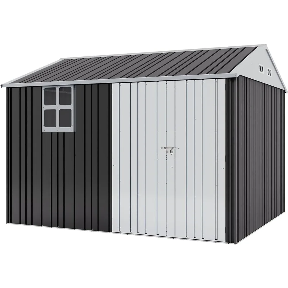 10x8.6x7.5 FT Sheds & Outdoor Storage, Lockable Double Hinged Doors and 4 Vents, Metal Large Shed, Backyard Storage