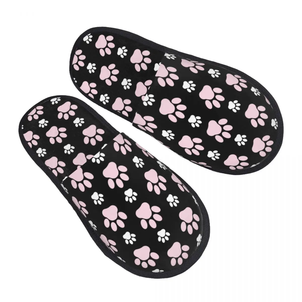 Pretty Pattern Of Pink Paws Paw Soft Scuff Memory Foam Slippers Women Cute Animal Dog Lover Spa House Shoes