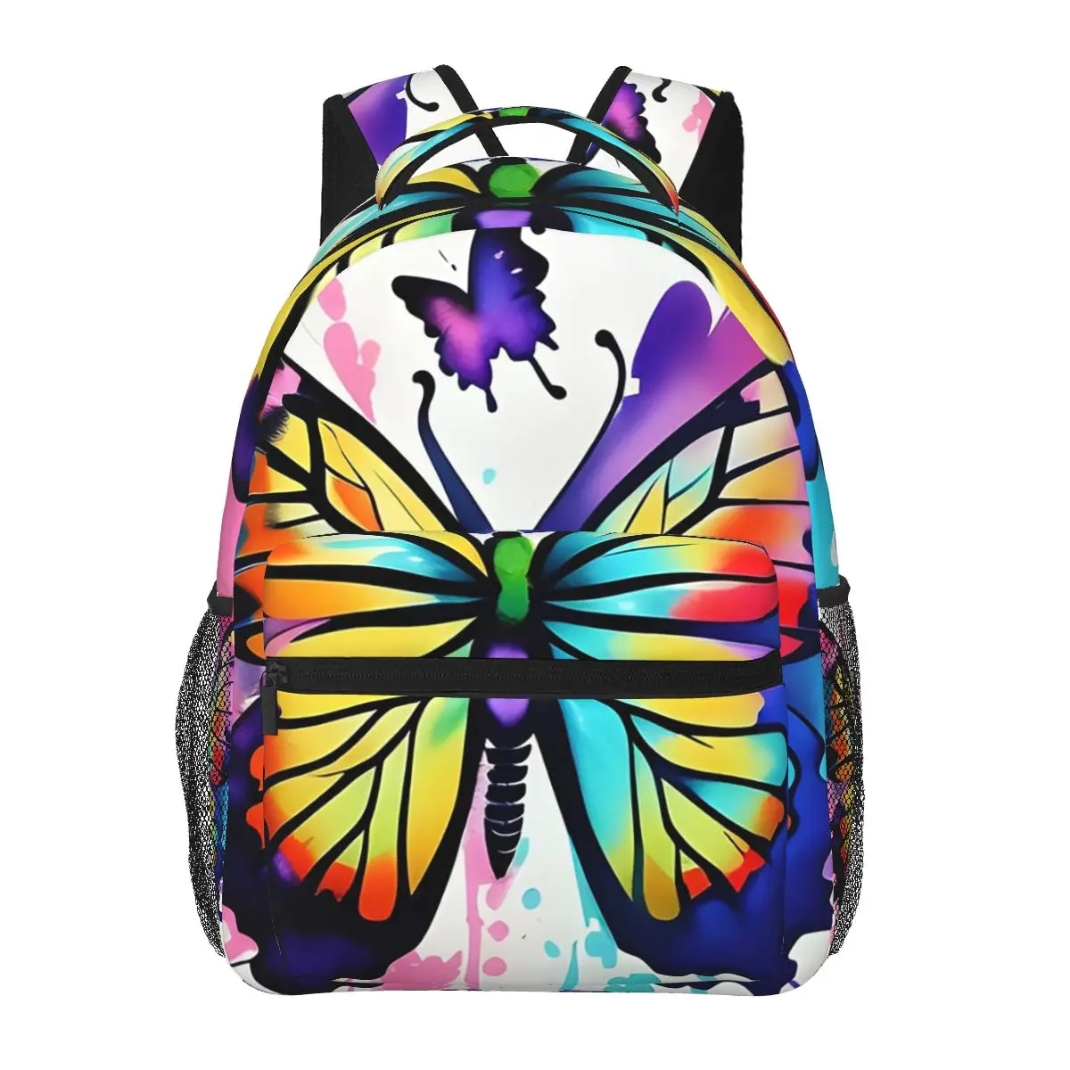 Vibrant Graffiti Butterfly Design Student Backpack School Bag Hiking Travel Daypack for Boys Girls Fashion Bookbag Shoulder Bags